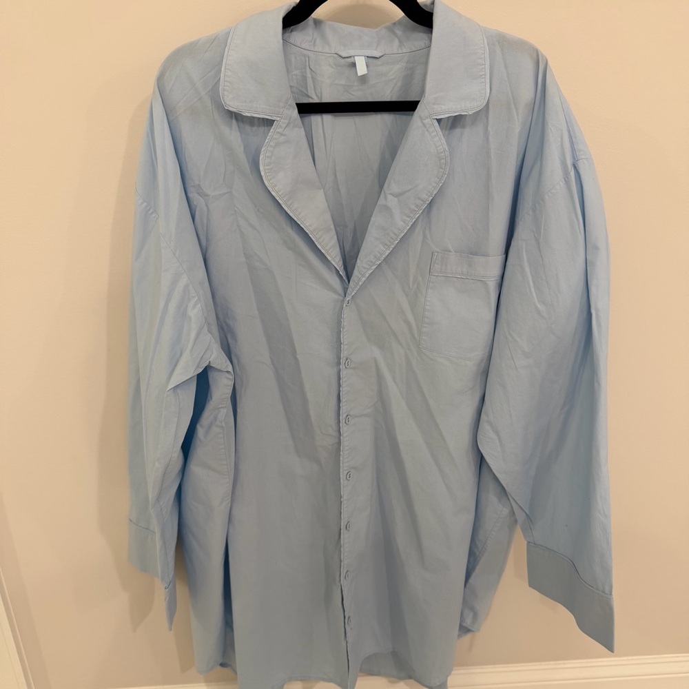 Light Blue Women's Button-Front Sleep Shirt